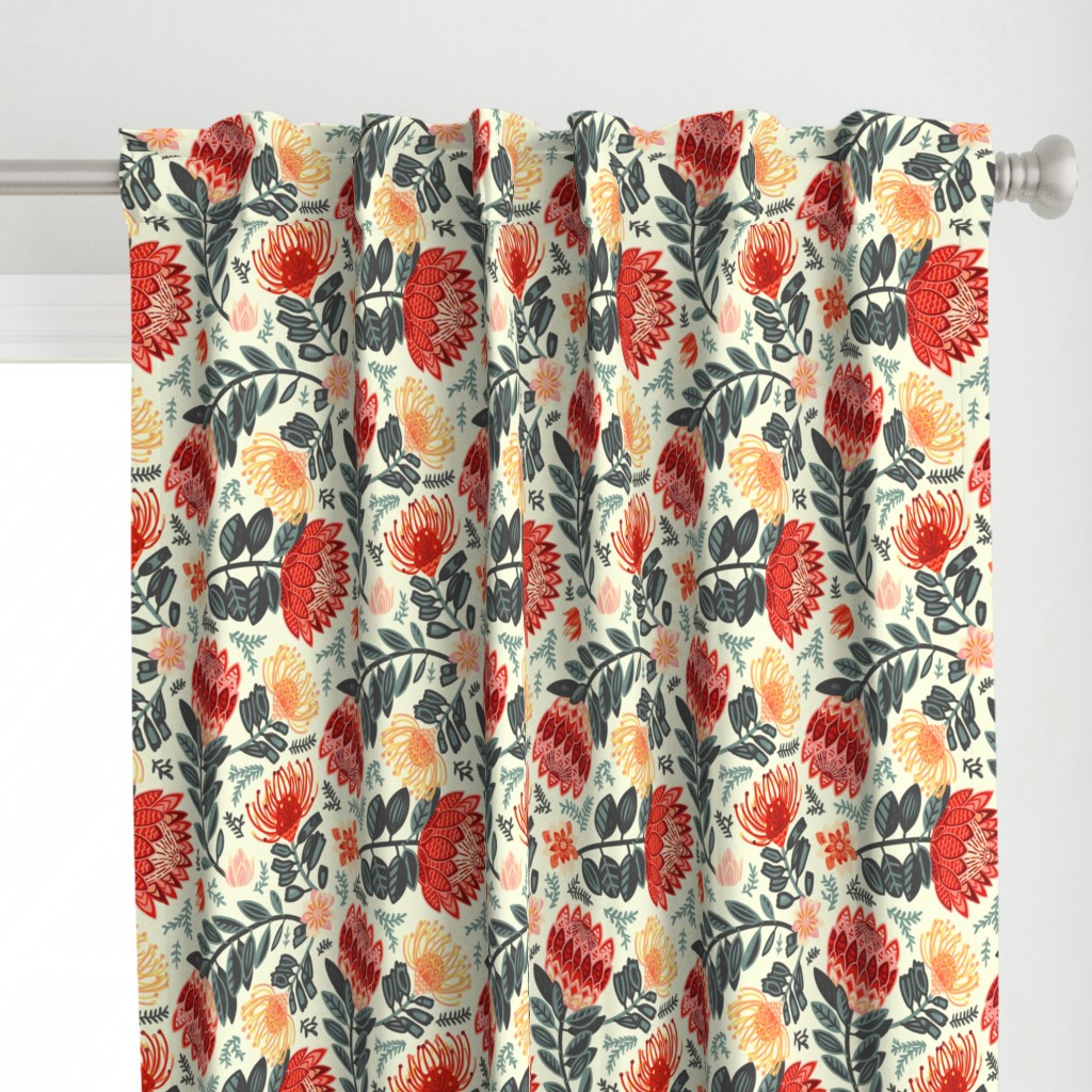 Non-Directional Protea Chintz - Red & Grey - Large Scale