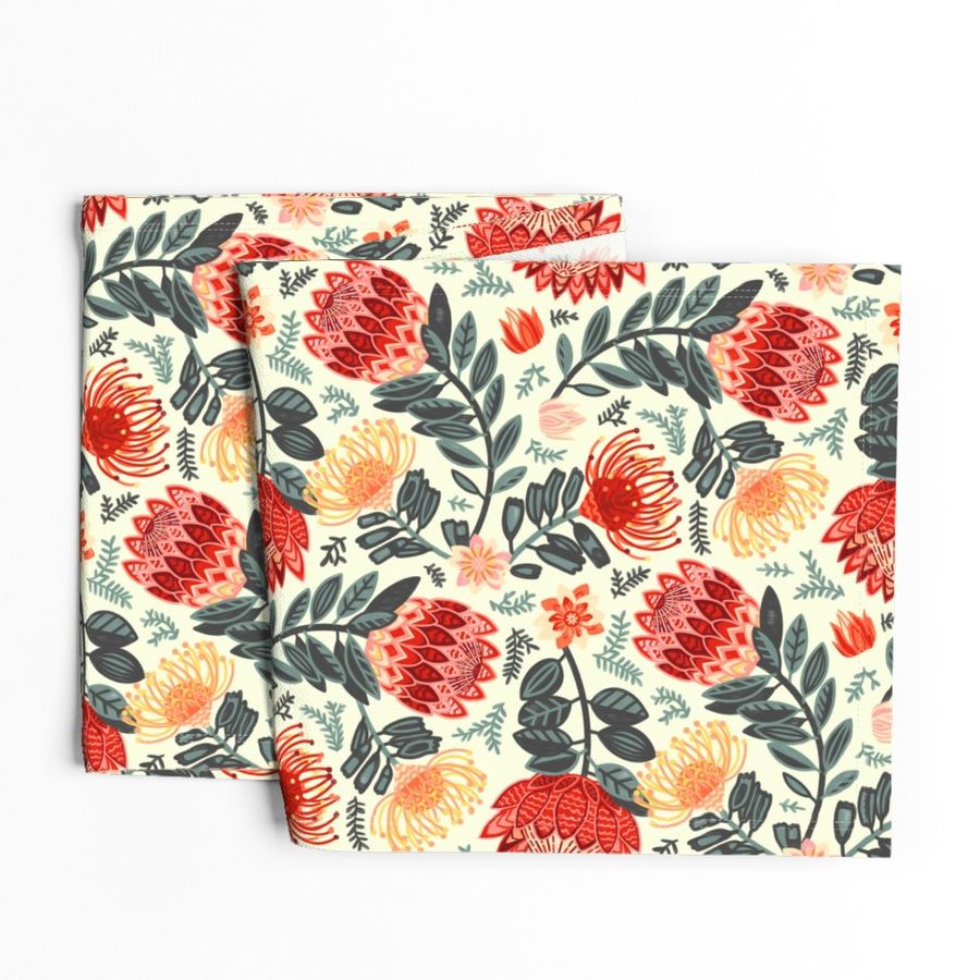 Non-Directional Protea Chintz - Red & Grey - Large Scale