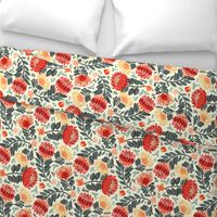 Non-Directional Protea Chintz - Red & Grey - Large Scale