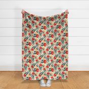 Non-Directional Protea Chintz - Red & Grey - Large Scale