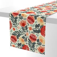 Non-Directional Protea Chintz - Red & Grey - Large Scale