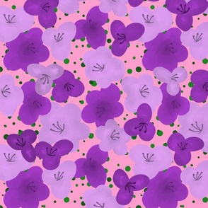 Purple on Pink Sugar Sweet Florals - Gouache Style Painting 