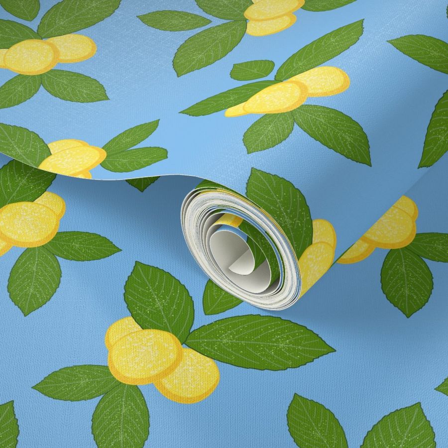 Lovely Lemons - sky blue, medium Wallpaper | Spoonflower