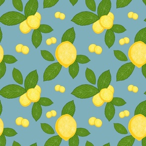 Luscious Lemons - teal blue, medium