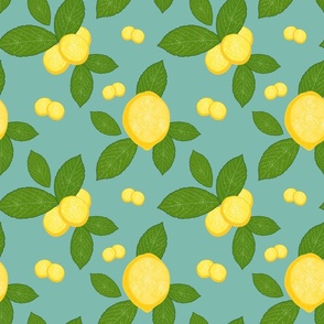 Luscious Lemons - teal green, medium