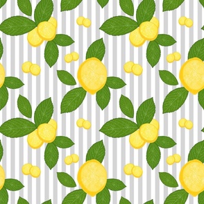 Luscious Lemons - silver grey stripe, medium