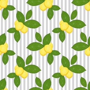 Lovely Lemons - silver grey stripe, medium