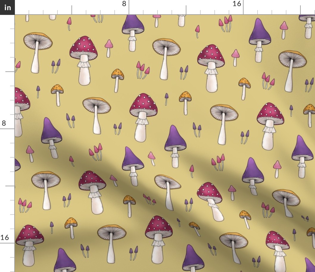 mushrooms on yellow