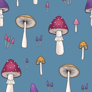 mushrooms on blue