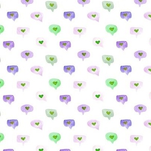 Small scale love messages - watercolor lilac and green sweet hearts - saint valentines romantic lovely a464-3