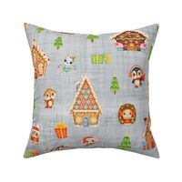 gingerbread woodland animals grey linen