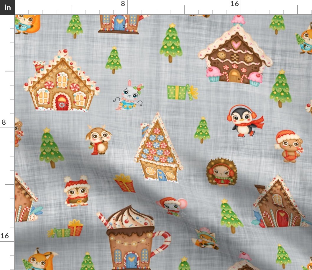 gingerbread woodland animals grey linen