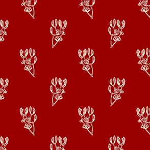 Mistletoe toile, cream Cosmic Latte on Deep Red