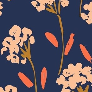 Painted flower bunch meadow - navy blue // Big scale