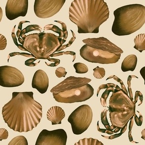 Sepia Toned Shells and Crab