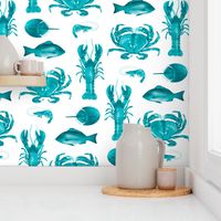 Large Turquoise Crustaceans on White