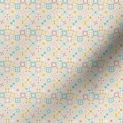 Quilting Blocks Patchwork Pink Turquoise Yellow  Micro Scale
