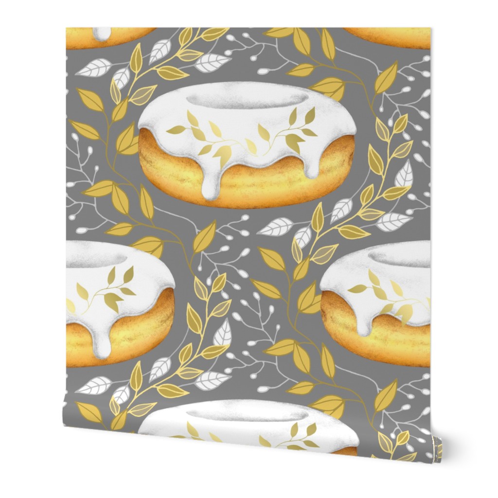 Doughnut Damask - on mid grey - small scale 