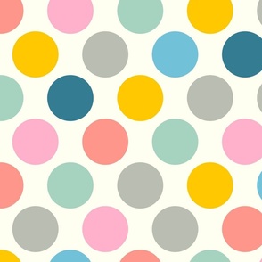 Spring Dotsy Abstract Geometric Polka Dots in Spring Pastels with Cream - LARGE Scale - UnBlink Studio by Jackie Tahara