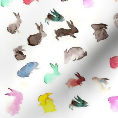 Rainbow rabbits in watercolor