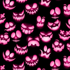 Grinning Halloween Jack o Lantern in Bright Pink on Black