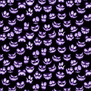 Mini Grinning Halloween Jack o Lantern Faces in Purple on Black