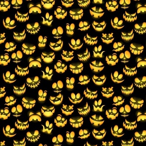 Mini Grinning Halloween Jack o Lantern Faces in Orange on Black