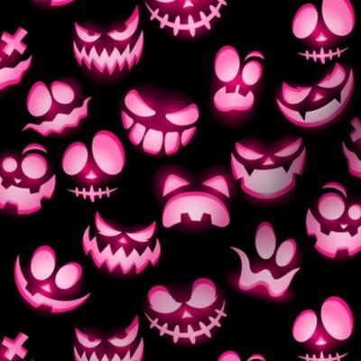 Mini Grinning Halloween Jack o Lantern in Bright Pink on Black