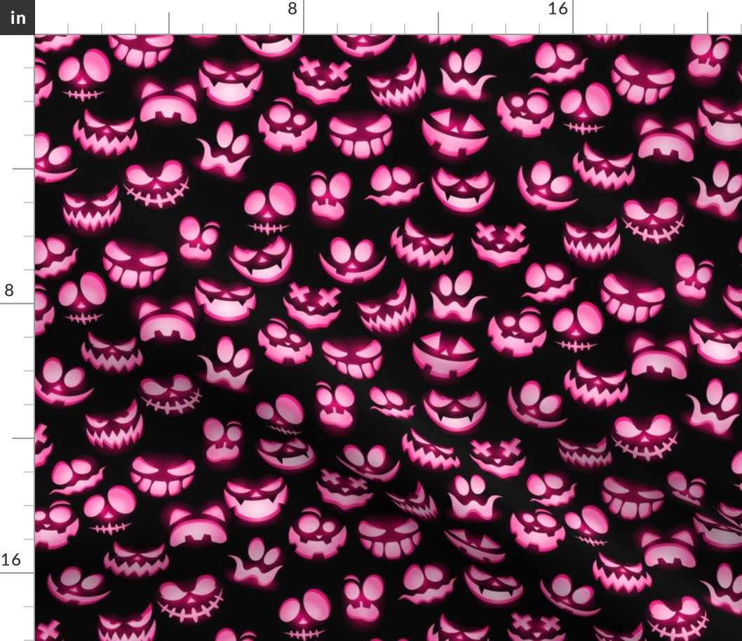 Mini Grinning Halloween Jack o Lantern in Bright Pink on Black