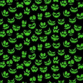 Mini Grinning Halloween Jack o Lantern Faces in Neon Green on Black