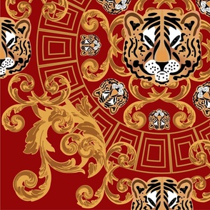 Royal Tiger Face in Red Background