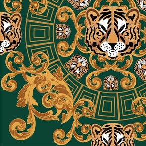 Royal Tiger Face in Vintage Green Background