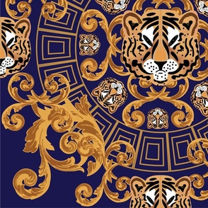 Royal Tiger Face in Dark Blue Background