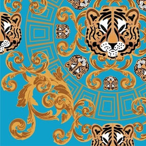 Royal Tiger Face in Sky Blue Background