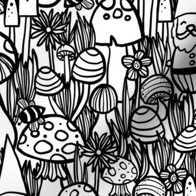 Gnome & Mushrooms (Black & White)