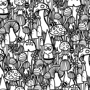 Gnome & Mushrooms (Black & White)