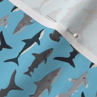shark fabric // soft blue shark boys kids ocean animal sea creature hammerhead great white whales 