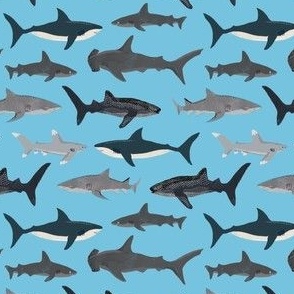 shark fabric // soft blue shark boys kids ocean animal sea creature hammerhead great white whales 