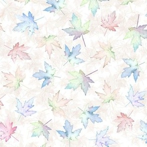 Pastel Scattered Maple Leaves on Beige Leaves and White