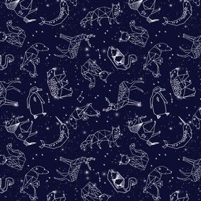 SMALL constellations // origami geometric animal astronomy stars night sky navy blue kids nursery baby print