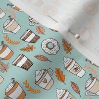 SMALL pumpkin spice latte fabric coffee and donuts fall autumn traditions lite