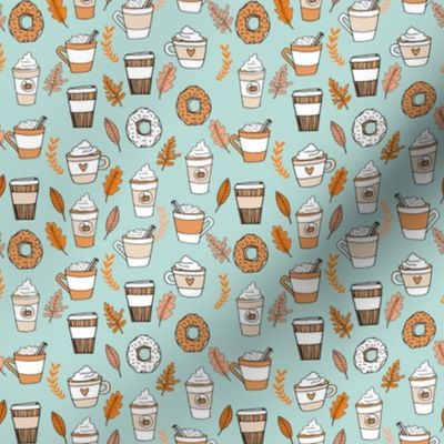 SMALL pumpkin spice latte fabric coffee and donuts fall autumn traditions lite