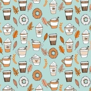 SMALL pumpkin spice latte fabric coffee and donuts fall autumn traditions lite