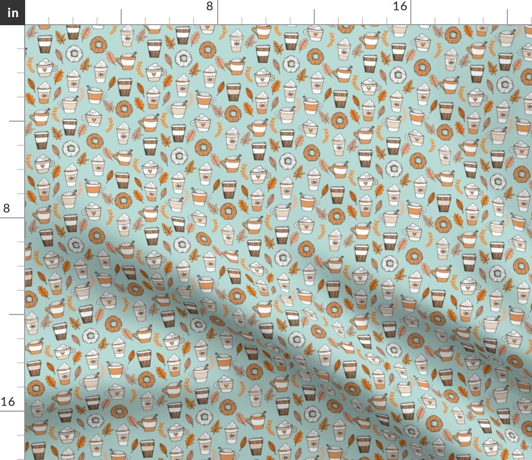 SMALL pumpkin spice latte fabric coffee and donuts fall autumn traditions lite