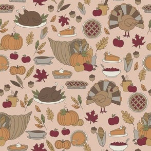 LARGE Thanksgiving dinner fabric - thanksgiving, turkey, holiday, American