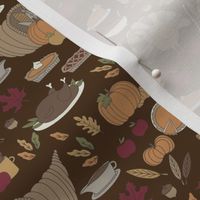 Thanksgiving dinner fabric - thanksgiving, turkey, holiday, American - dark brown