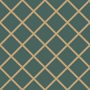 DSC12 - Large - Diagonally Checked Grid in Tan on Green