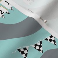 Racing Track with checkered flags on blue