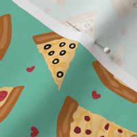 Pizza Party with Hearts Blue
