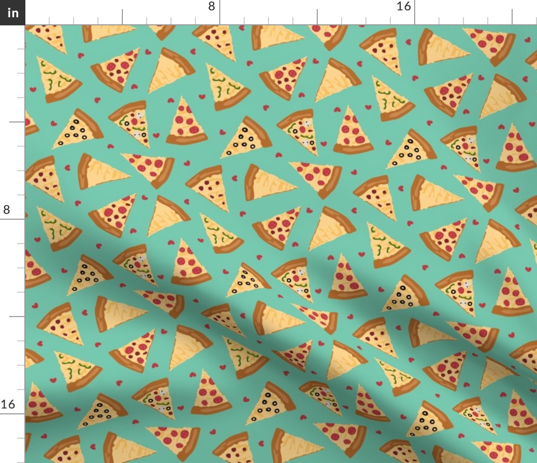 Pizza Party with Hearts Blue